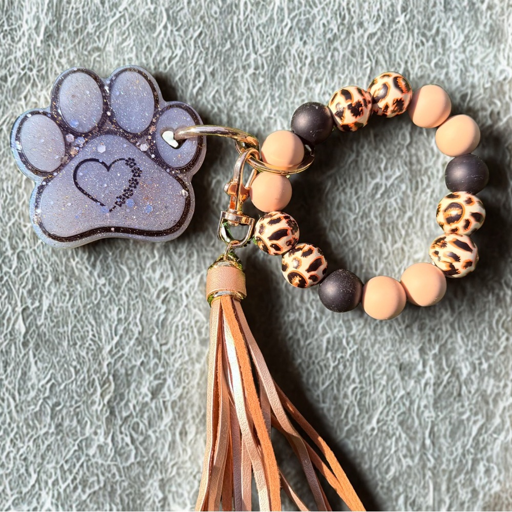 Leopard Print Key & Card Holder with Tassel
